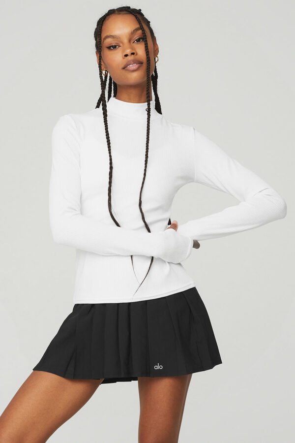 Alo Yoga | Wellness Rib Mock Neck Long Sleeve Jacket in White