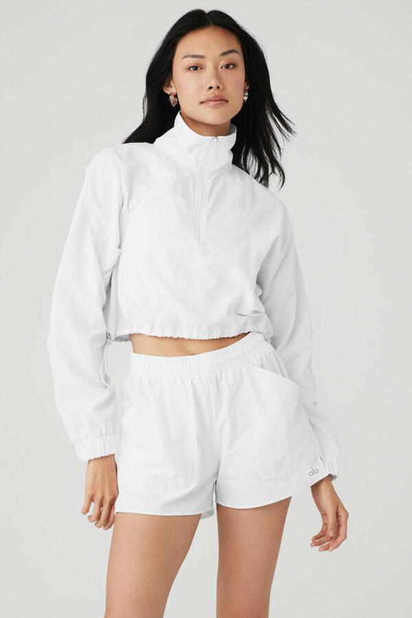 Alo Yoga | Cropped 1/4 Zip Alumni Pullover Top in White