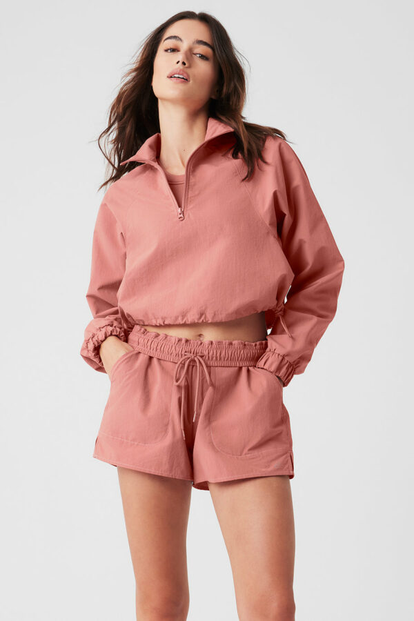 Alo Yoga | Cropped 1/4 Zip Alumni Pullover Top in Soft Terracotta Pink