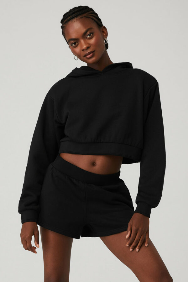 Alo Yoga | Cropped Headliner Shoulder Pad Hoodie in Black