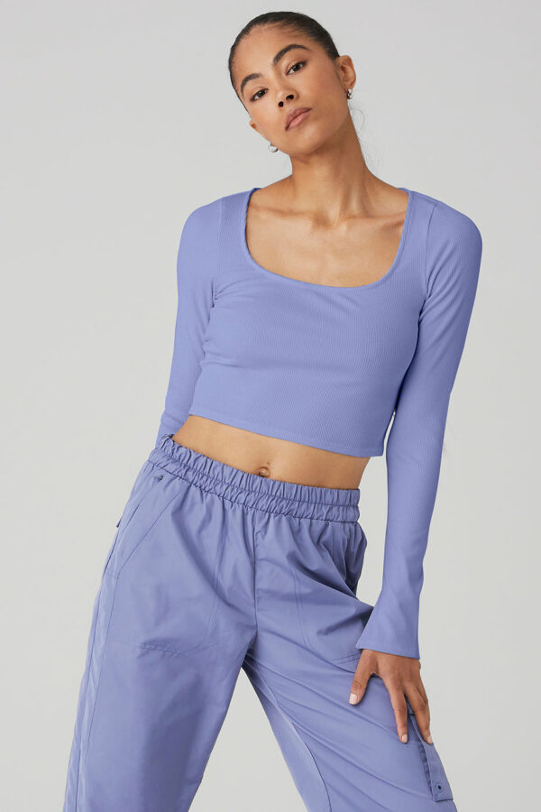 Alo Yoga | Alosoft Ribbed Show Stopper Long Sleeve Top in Infinity Blue