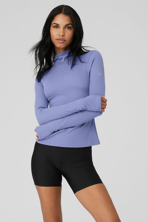 Alo Yoga | Alosoft Ribbed Frontrunner Long Sleeve Top in Infinity Blue