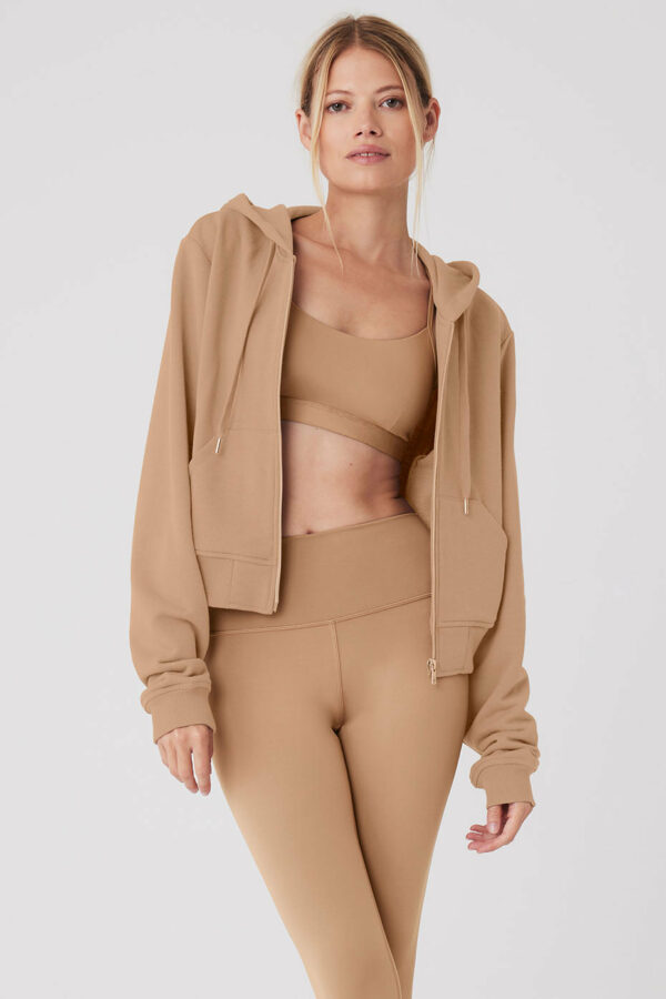 Alo Yoga | Routine Cropped Zip Hoodie in Toasted Almond Beige