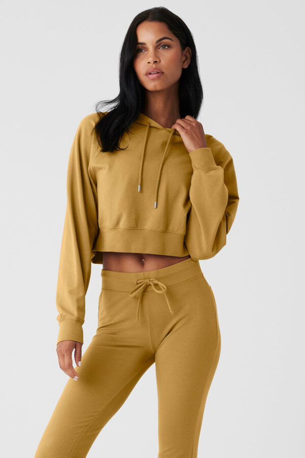 Alo Yoga | Cropped Double Take Hoodie in Golden Olive Branch Yellow