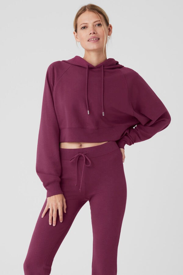 Alo Yoga | Cropped Double Take Hoodie in Wild Berry Pink