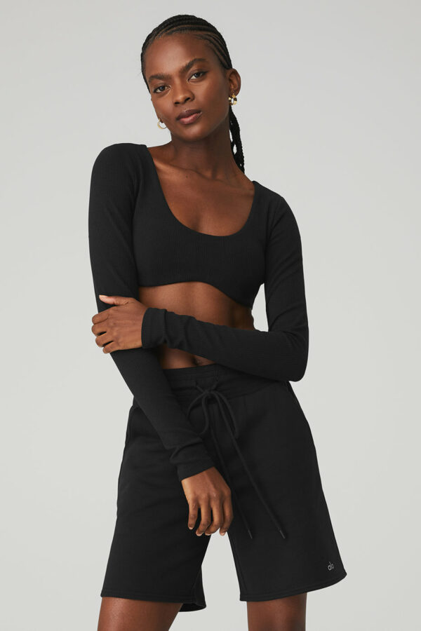 Alo Yoga | Ribbed Defined Long Sleeve Bra in Black