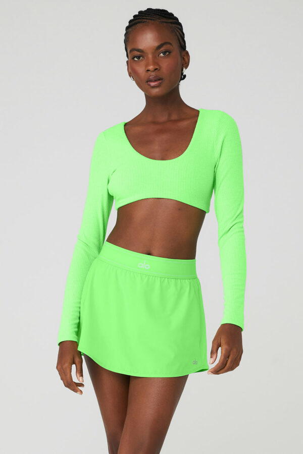 Alo Yoga | Ribbed Defined Long Sleeve Bra in Green Glow