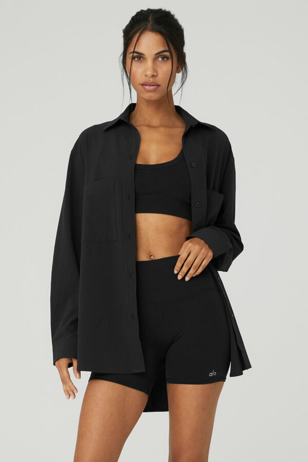 Alo Yoga | Dreamscape Button Down Long Sleeve Jacket in Black