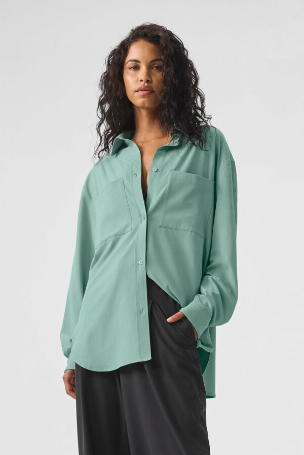 Alo Yoga | Dreamscape Button Down Long Sleeve Top in Botanical Green