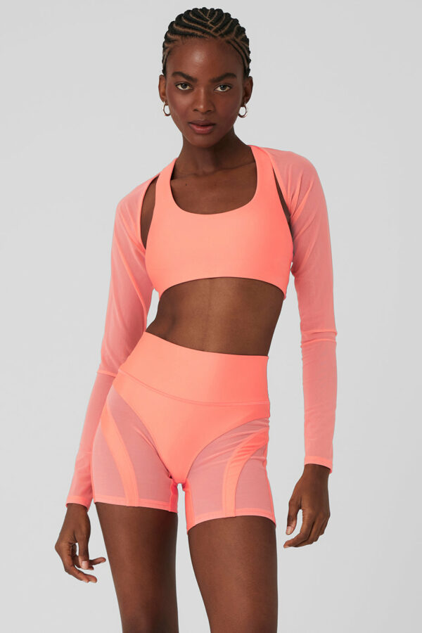 Alo Yoga | Mesh Heat Wave Shrug Top in Candy Orange Pink