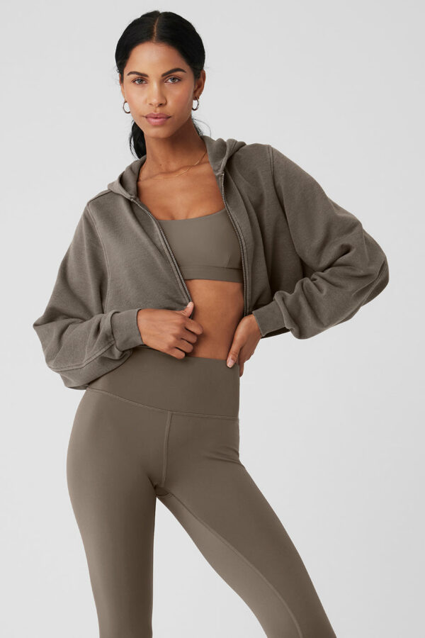 Alo Yoga | Washed Sweet Escape Hoodie in Olive Tree Wash Brown