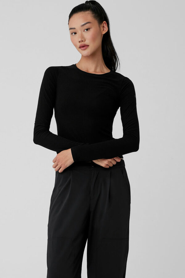 Alo Yoga | Ribbed Sea Coast Long Sleeve Top in Black