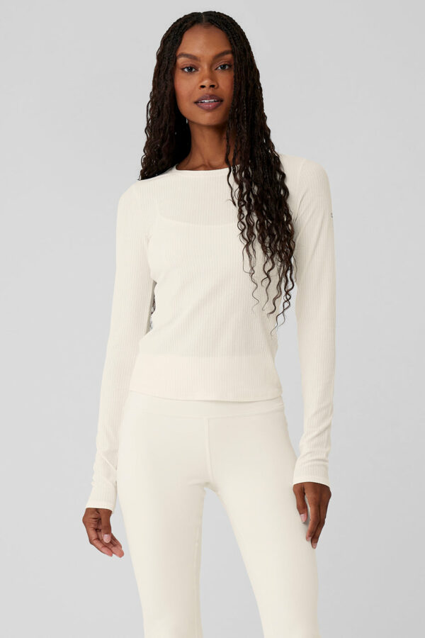 Alo Yoga | Ribbed Sea Coast Long Sleeve Top in Ivory White