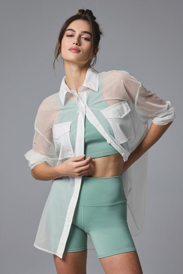 Alo Yoga | Sheer Effusion Button Down Long Sleeve Top in White