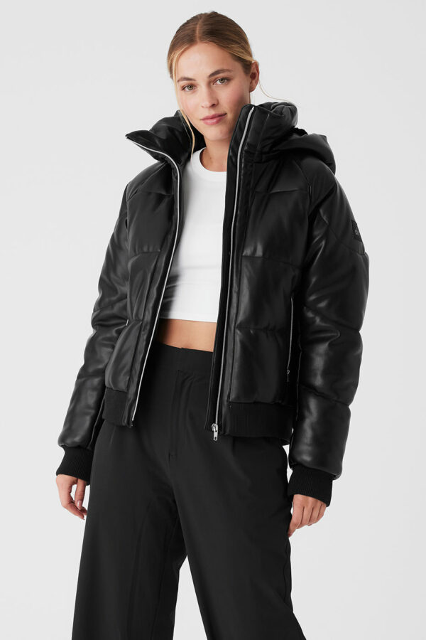 Alo Yoga | Faux Leather Boss Puffer Jacket in Black