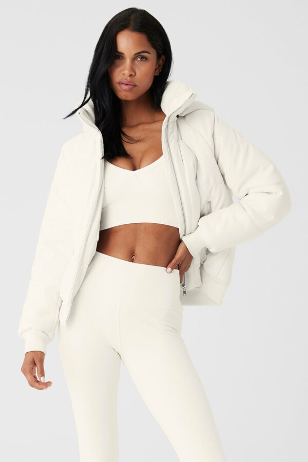 Alo Yoga | Faux Leather Boss Puffer Jacket in Ivory White