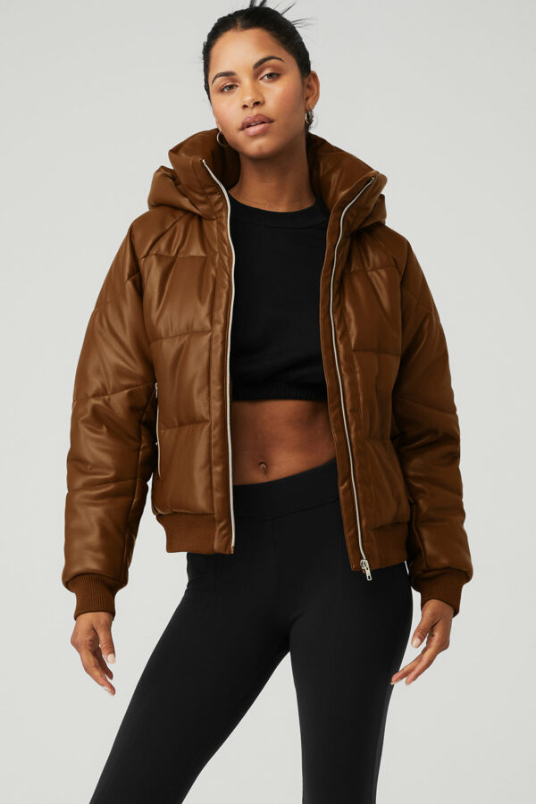 Alo Yoga | Faux Leather Boss Puffer Jacket in Cinnamon Brown