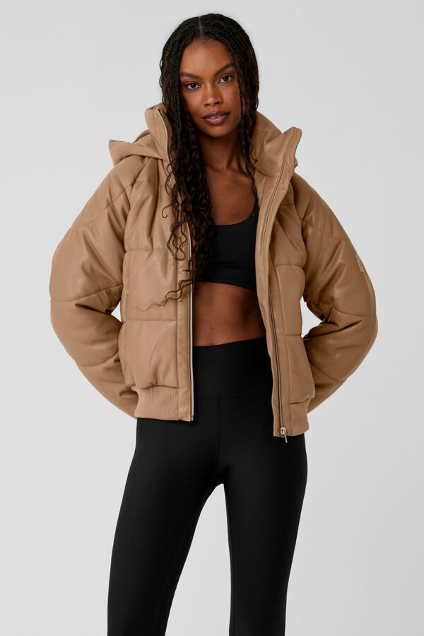 Alo Yoga | Faux Leather Boss Puffer Jacket in Toasted Almond Beige