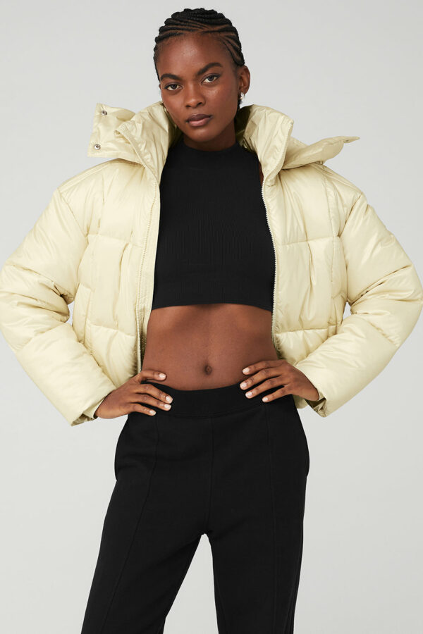 Alo Yoga | Pearlized Pristine Puffer Jacket in French Vanilla Yellow