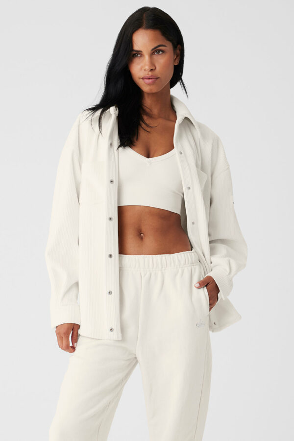 Alo Yoga | Ribbed Velour Mountain Side Shacket Jacket in Ivory White