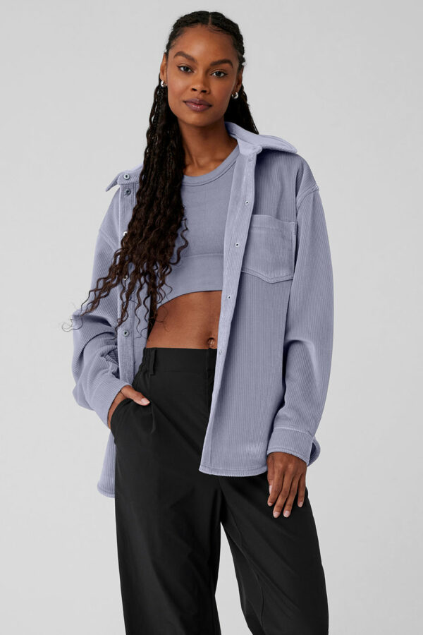 Alo Yoga | Ribbed Velour Mountain Side Shacket Jacket in Fog Grey