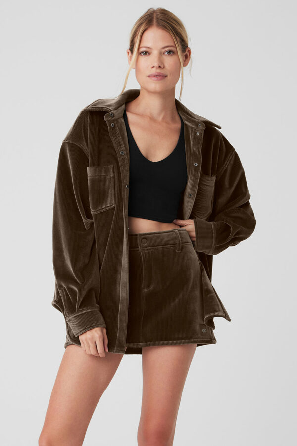 Alo Yoga | Ribbed Velour Mountain Side Shacket Jacket in Macchiato Brown