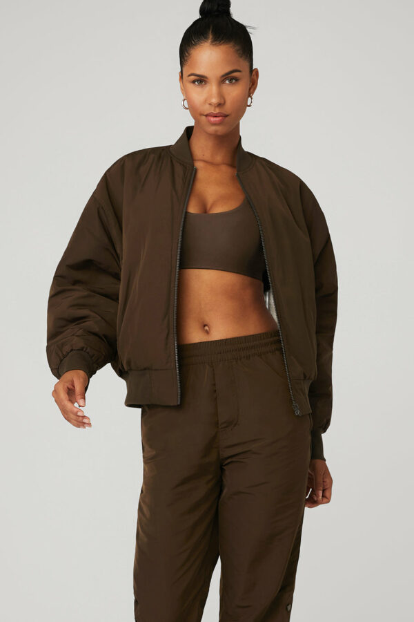 Alo Yoga | Faux Fur Urbanite Bomber Jacket in Espresso/Ivory Brown