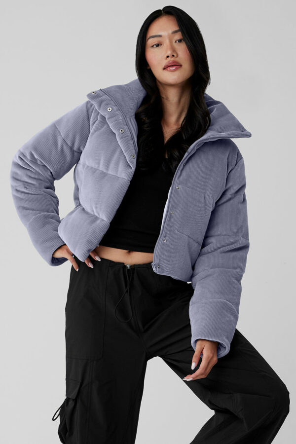 Alo Yoga | Ribbed Velour Gold Rush Puffer Jacket in Fog Grey