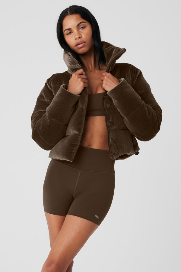 Alo Yoga | Ribbed Velour Gold Rush Puffer Jacket in Macchiato Brown