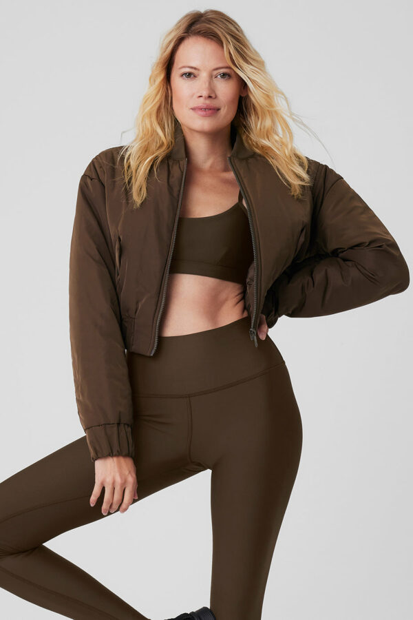 Alo Yoga | Cropped Break Line Bomber Jacket in Espresso Brown