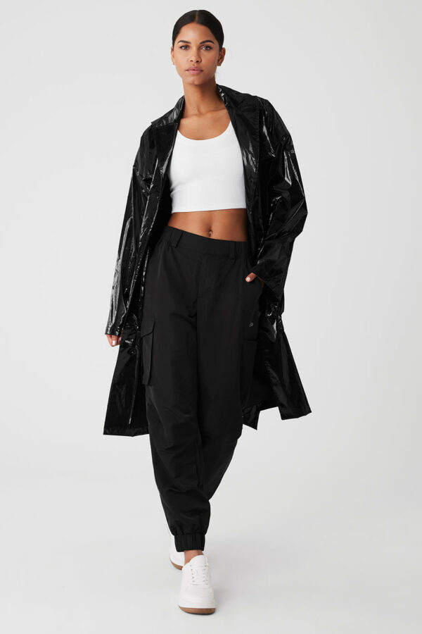 Alo Yoga | Metallic Break Line Trench Jacket in Black Metallic