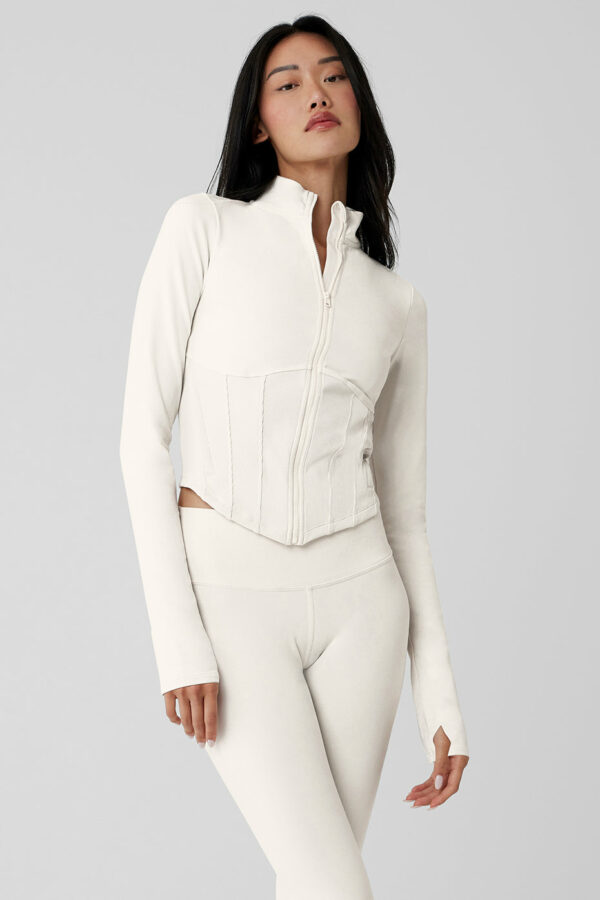 Alo Yoga | Airbrush Corset Full Zip Jacket in Ivory White