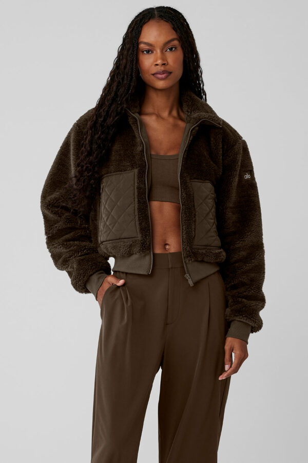 Alo Yoga | Sherpa Edge Bomber Jacket in Espresso Brown