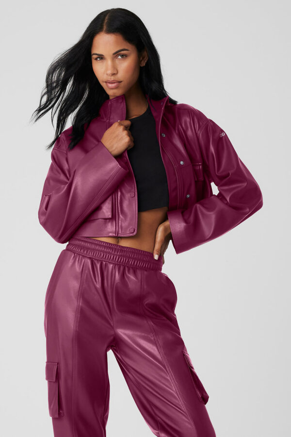 Alo Yoga | Faux Leather Power Hour Jacket in Wild Berry Pink