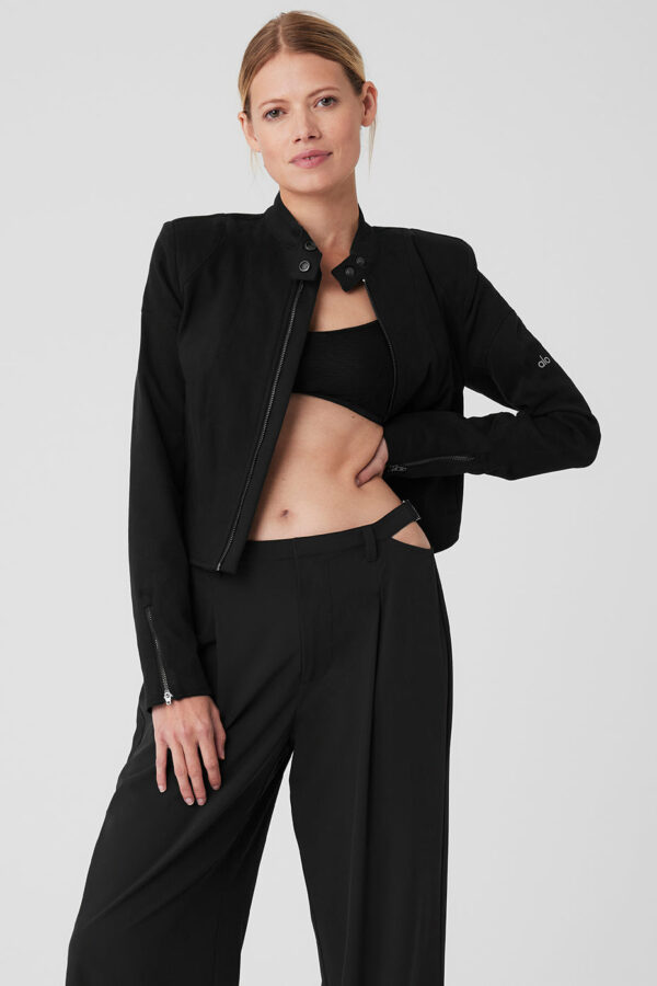 Alo Yoga | Cropped Full Throttle Moto Jacket in Black