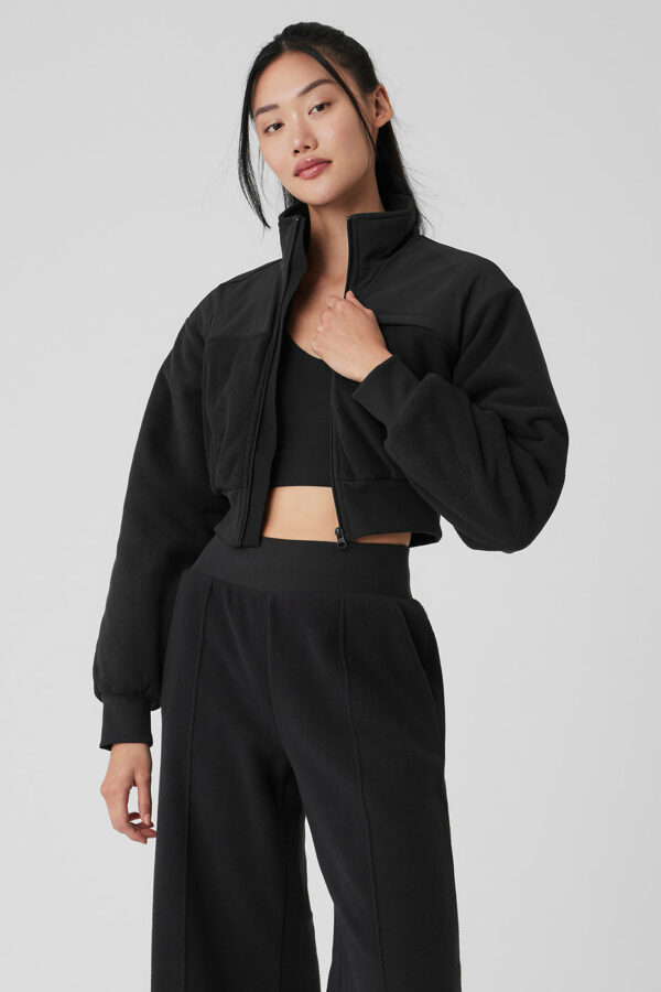 Alo Yoga | Polar Fleece Cropped Wintry Mix Jacket in Black