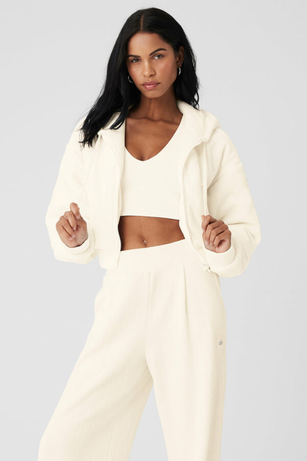 Alo Yoga | Cropped Cozy Day Full Zip Jacket in Ivory White