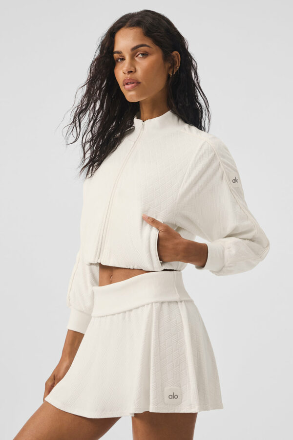 Alo Yoga | Cropped Doubles Only Full Zip Jacket in Ivory White