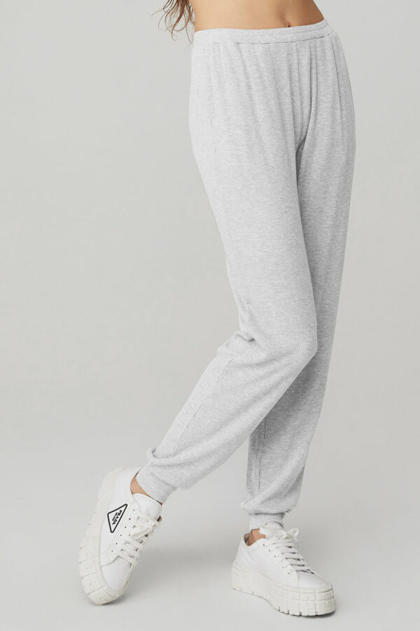 Alo Yoga | High-Waist Ribbed Whisper Pants in Athletic Heather Grey