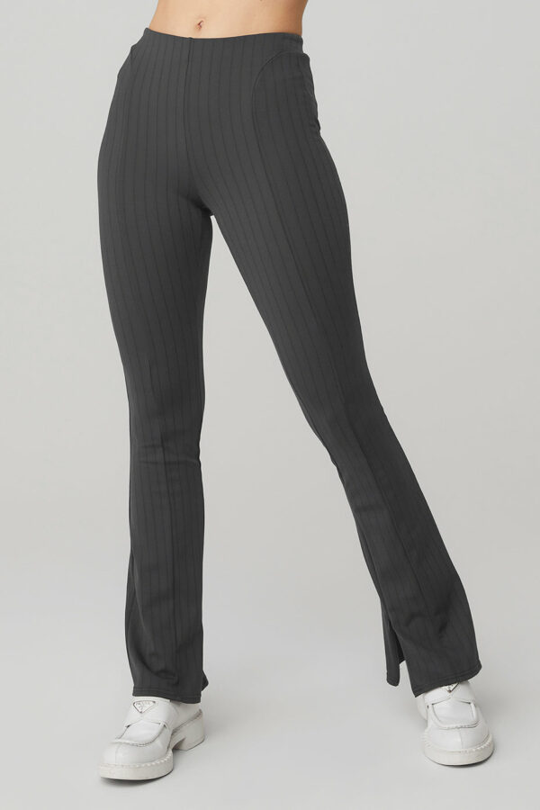 Alo Yoga | High-Waist Pinstripe Zip It Flare Legging in Anthracite Grey