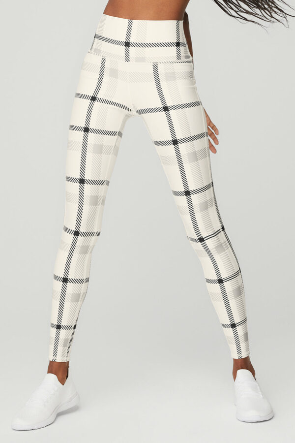 Alo Yoga | Airlift High-Waist Magnified Plaid Legging in Ivory White