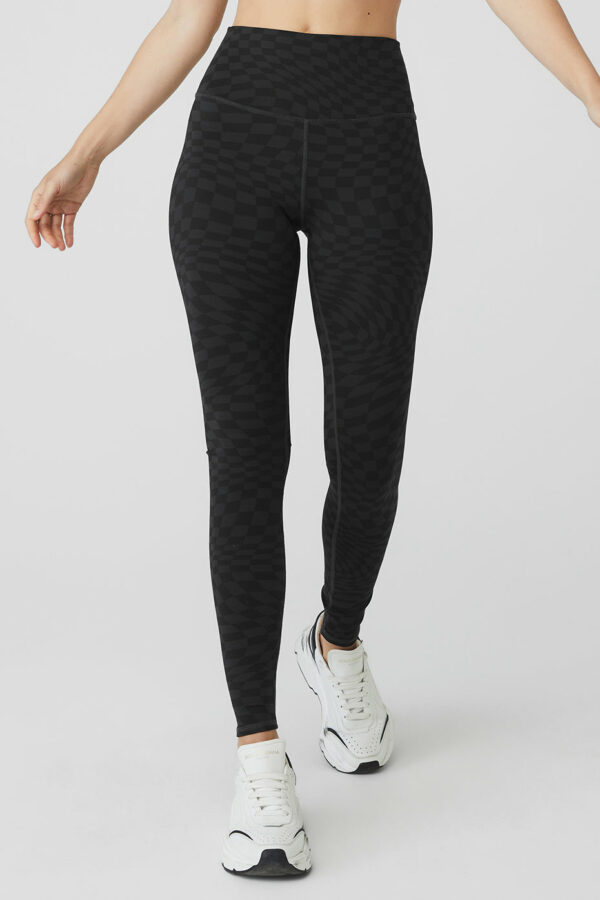 Alo Yoga | Jacquard High-Waist Checkered Legging in Black/Anthracite Grey