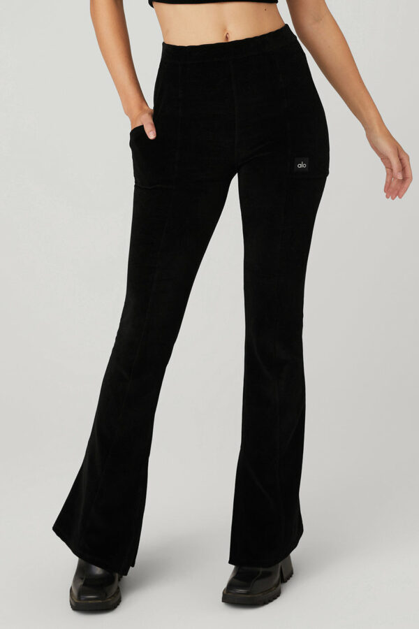 Alo Yoga | Micro Corduroy High-Waist Winter Break Flare Pants in Black