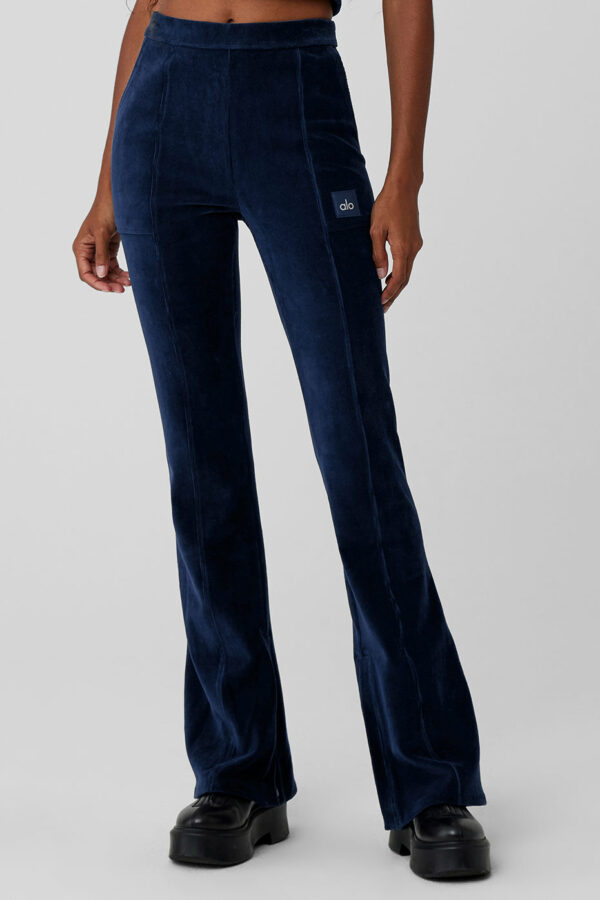 Alo Yoga | Micro Corduroy High-Waist Winter Break Flare Pants in Navy Blue