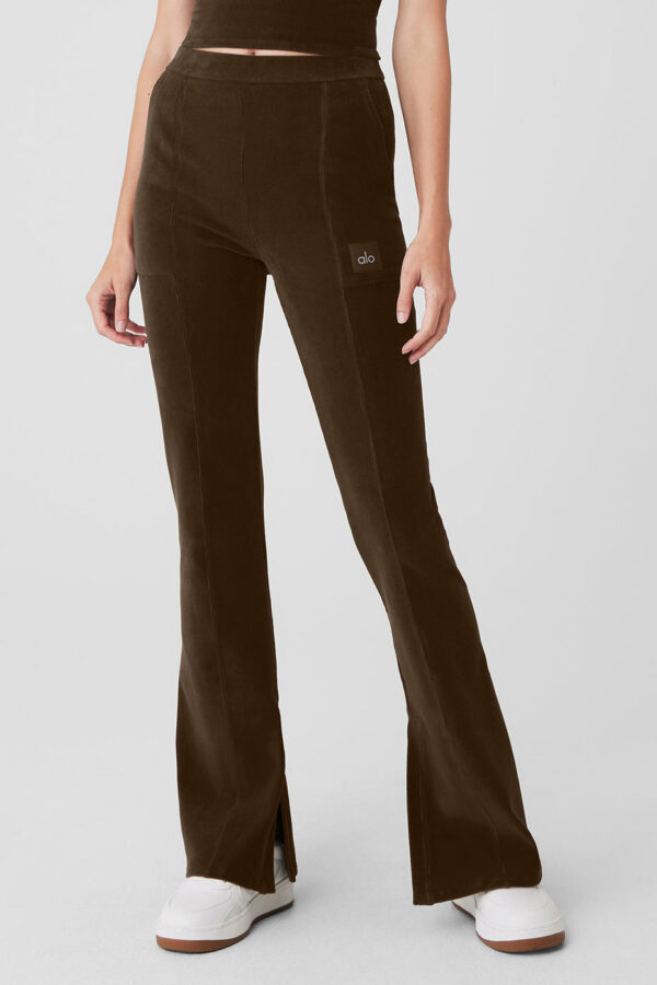 Alo Yoga | Micro Corduroy High-Waist Winter Break Flare Pants in Espresso Brown