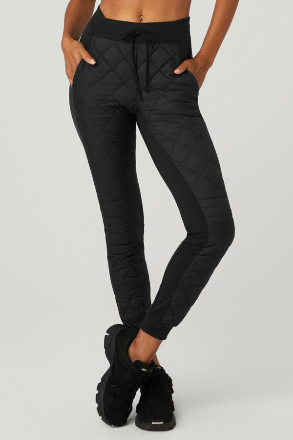 Alo Yoga | Airbrush Winter Warm High-Waist Moto Puffer Pants in Black