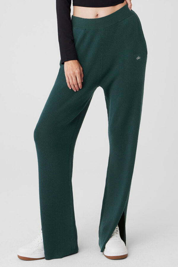 Alo Yoga | Knit High-Waist Salana Wide Leg Pants in Midnight Green