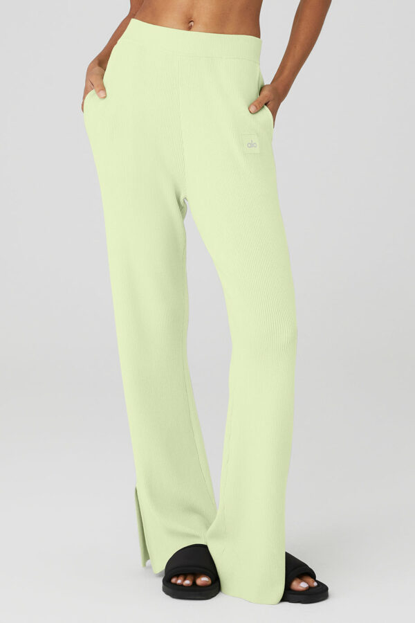 Alo Yoga | Knit High-Waist Salana Wide Leg Pants in Iced Green Tea