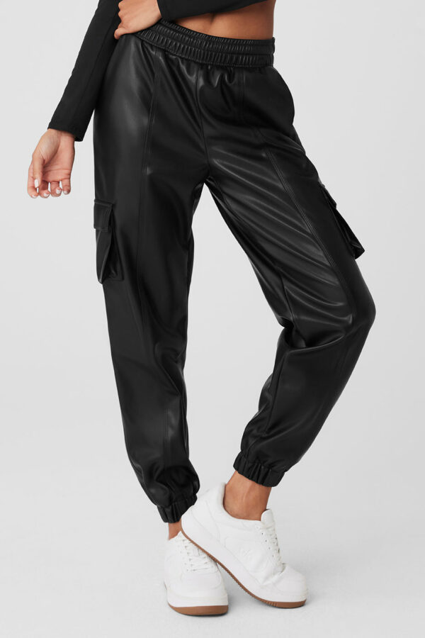 Alo Yoga | Faux Leather Power Hour Jogger Pants in Black