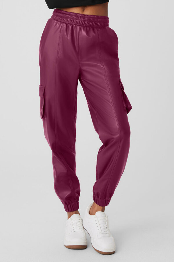 Alo Yoga | Faux Leather Power Hour Jogger Pants in Wild Berry Pink